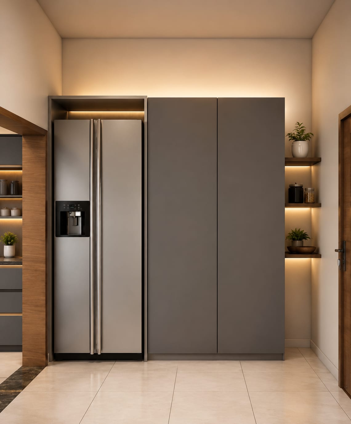 Integrated Kitchen Pantry with Profile LED Lighting